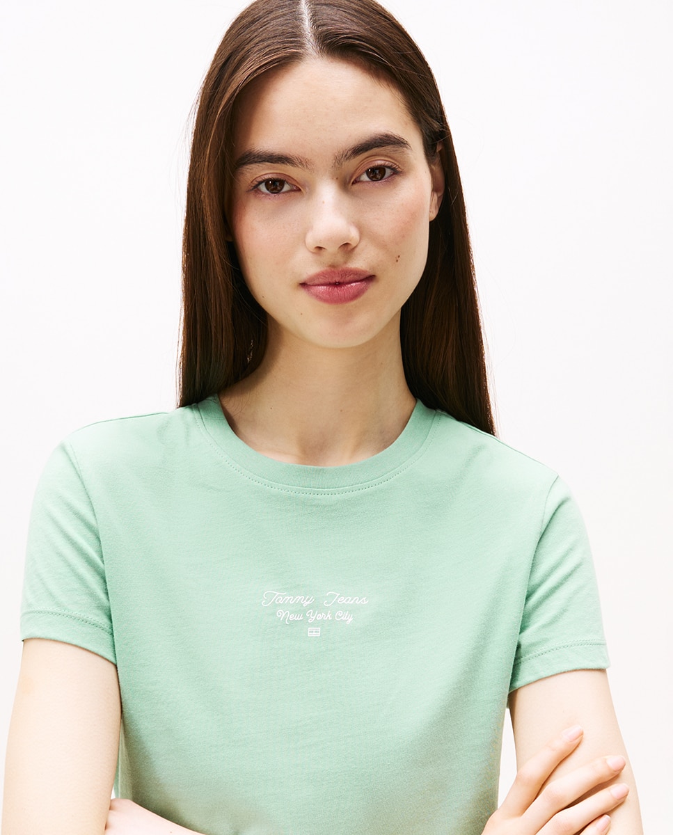 T-shirt Slim Fit com Logótipo Estampado Verde Água-4