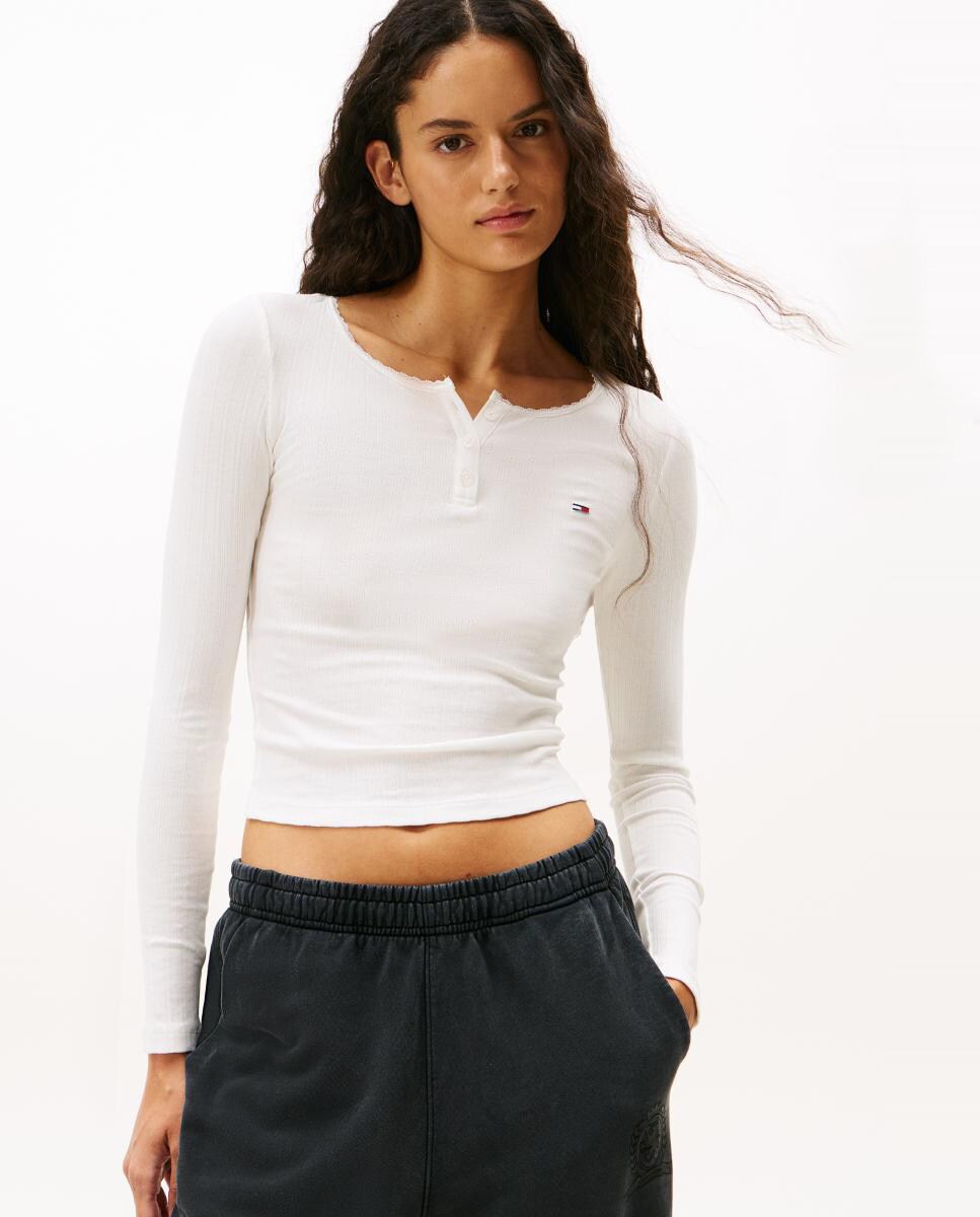 Top Canelado Slim Fit com Fecho de Botões Branco-1