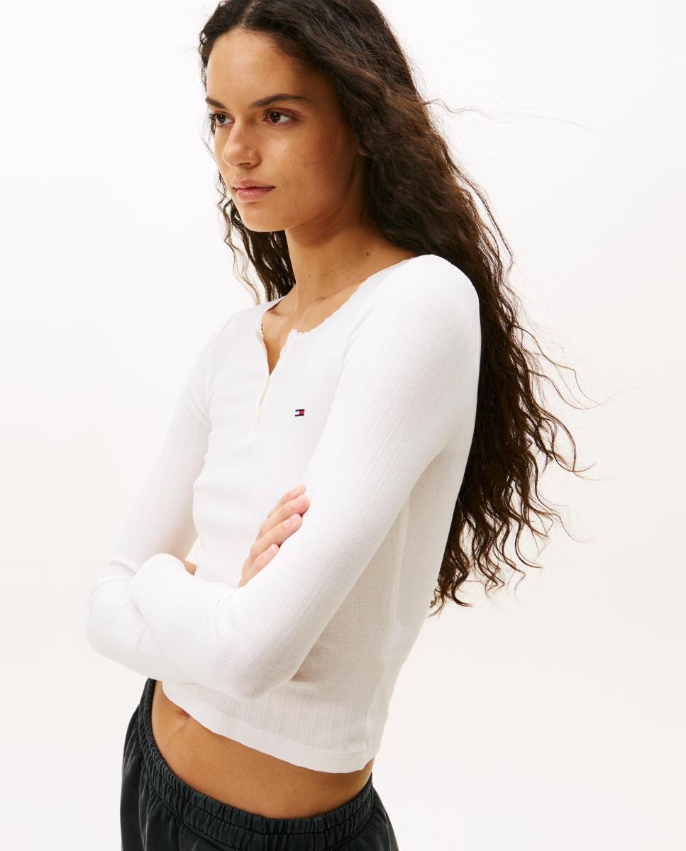 Top Canelado Slim Fit com Fecho de Botões Branco-3