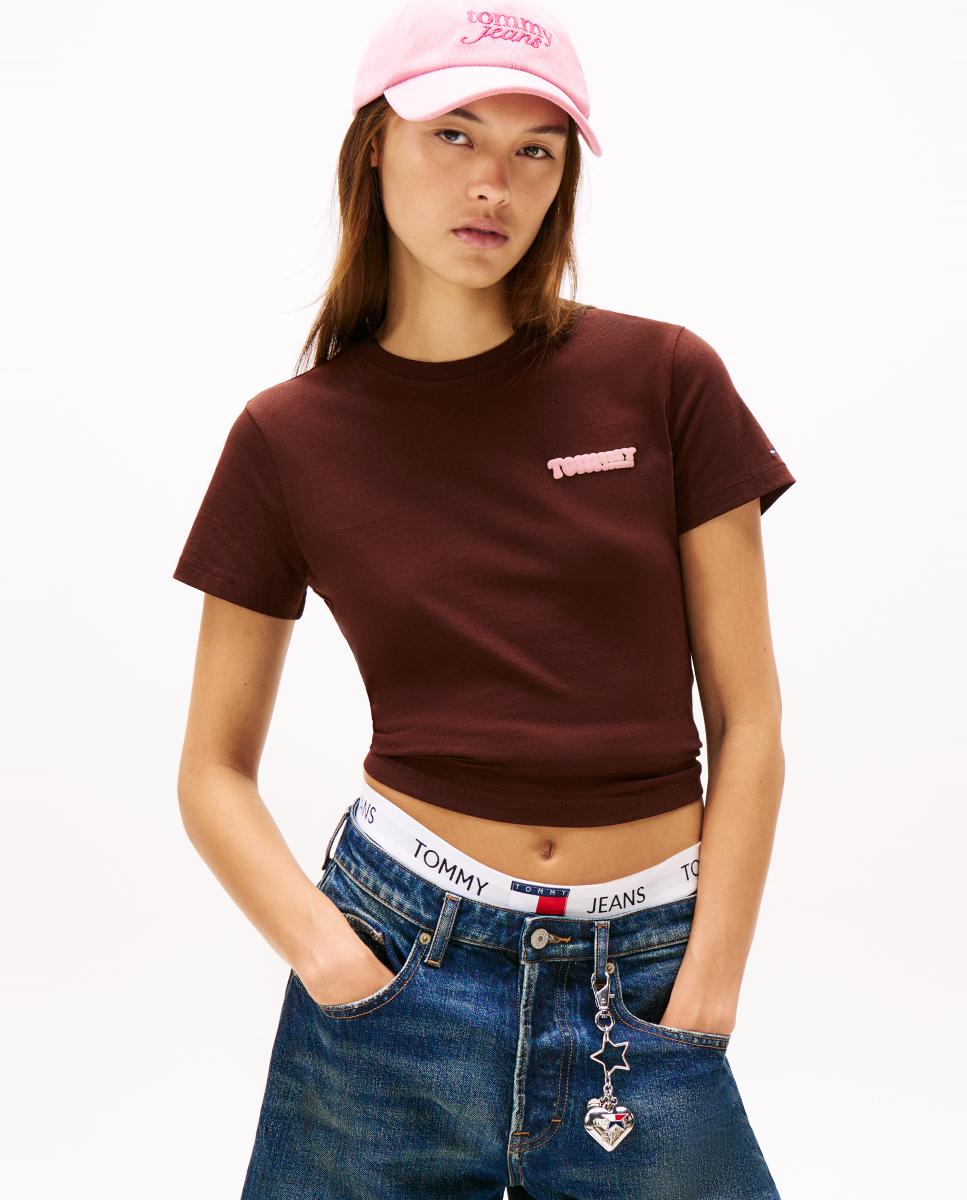 T-shirt Regular Fit com Estampado nas Costas Castanho-escuro-1