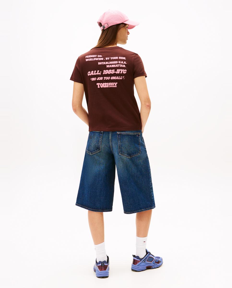 T-shirt Regular Fit com Estampado nas Costas Castanho-escuro-2