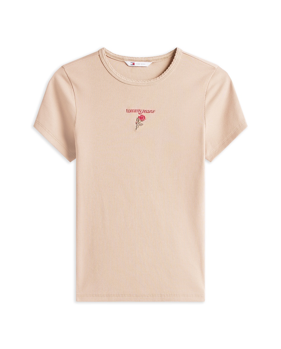 T-shirt Canelada com Logótipo Bordado Rosa-5