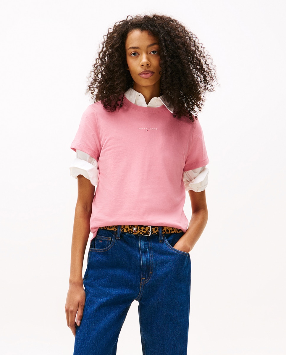 T-shirt Regular Fit com Logótipo Linear Rosa-1