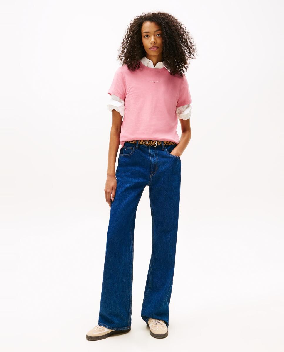 T-shirt Regular Fit com Logótipo Linear Rosa-3