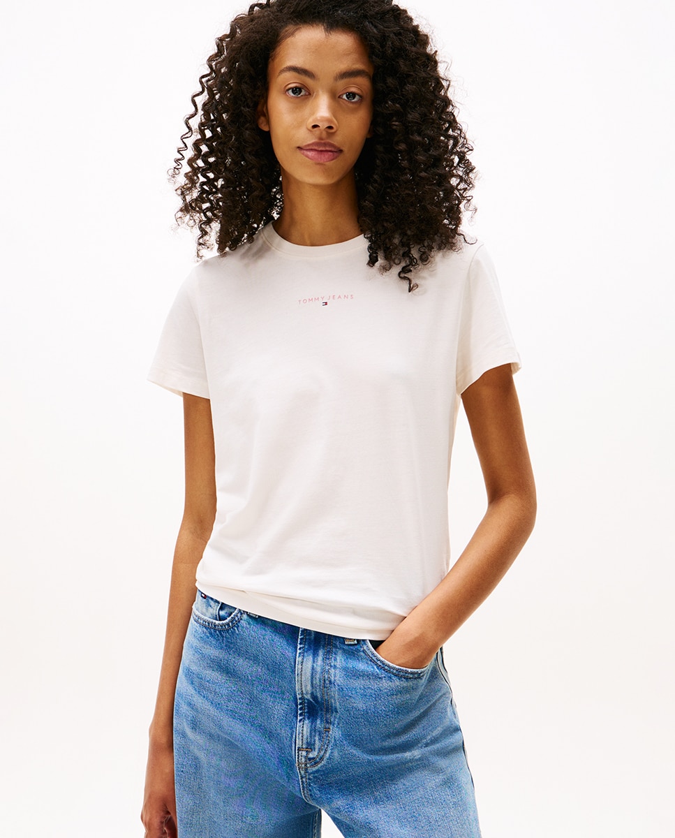 T-shirt Regular Fit com Logótipo Linear Cru-1