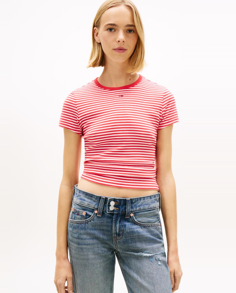Tommy Jeans - Camiseta de mujer de manga corta slim fit en canalé.