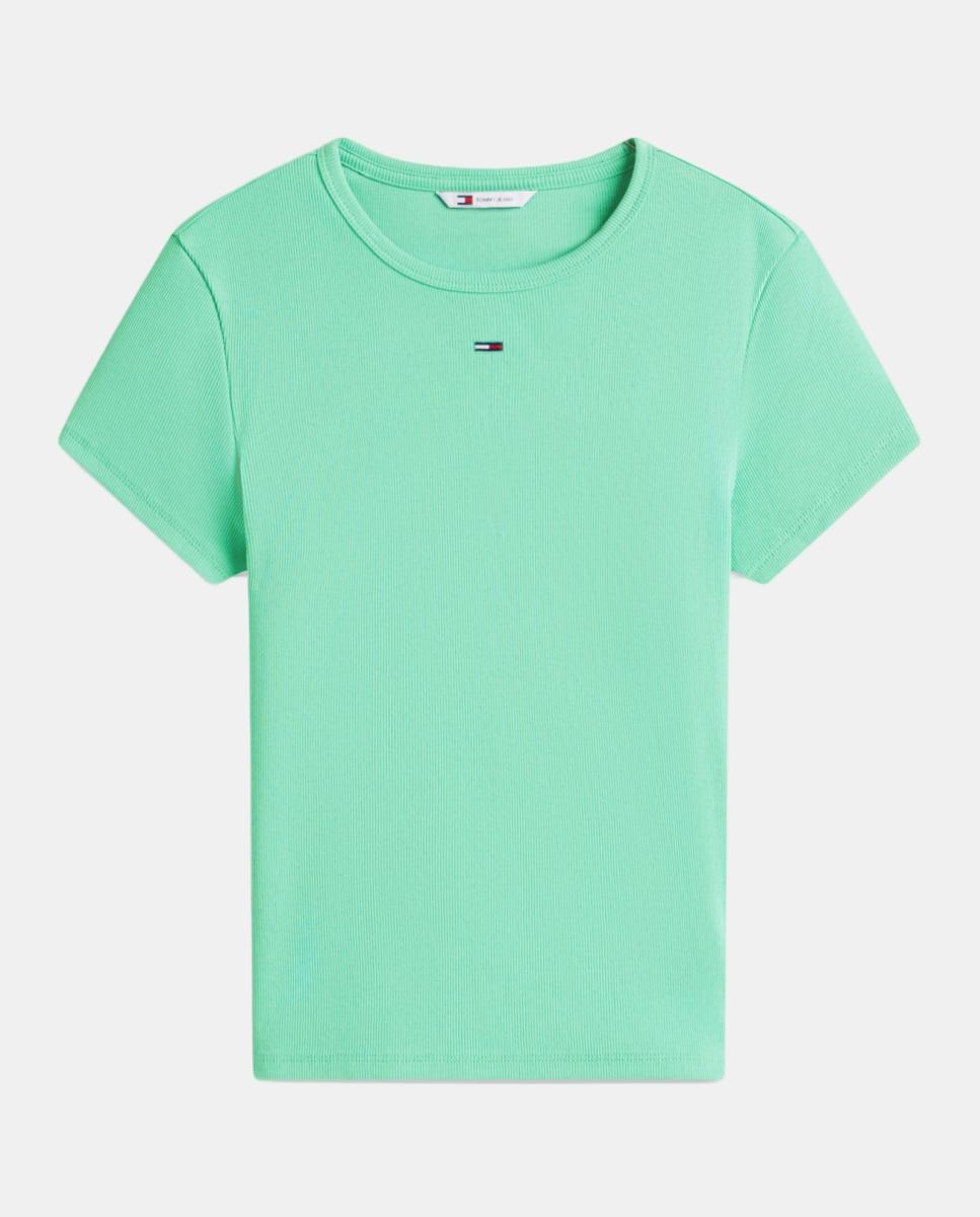 T-shirt de Manga Curta Slim Fit Canelada Verde Água-4