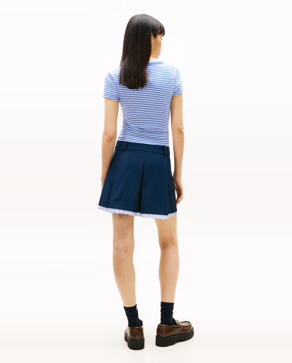 T-shirt de Manga Curta Slim Fit Canelada Azul-2