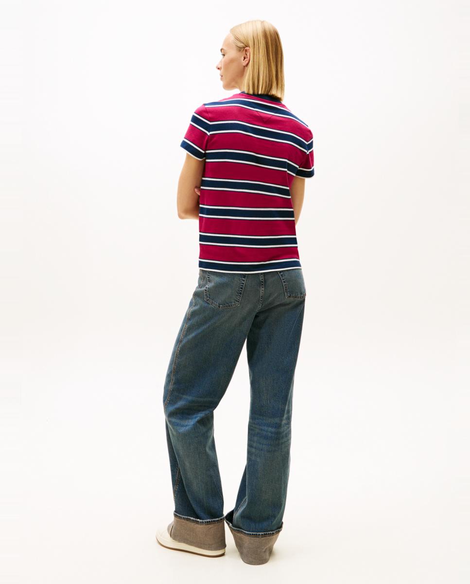 T-shirt Regular Fit às Riscas Bordeaux-2