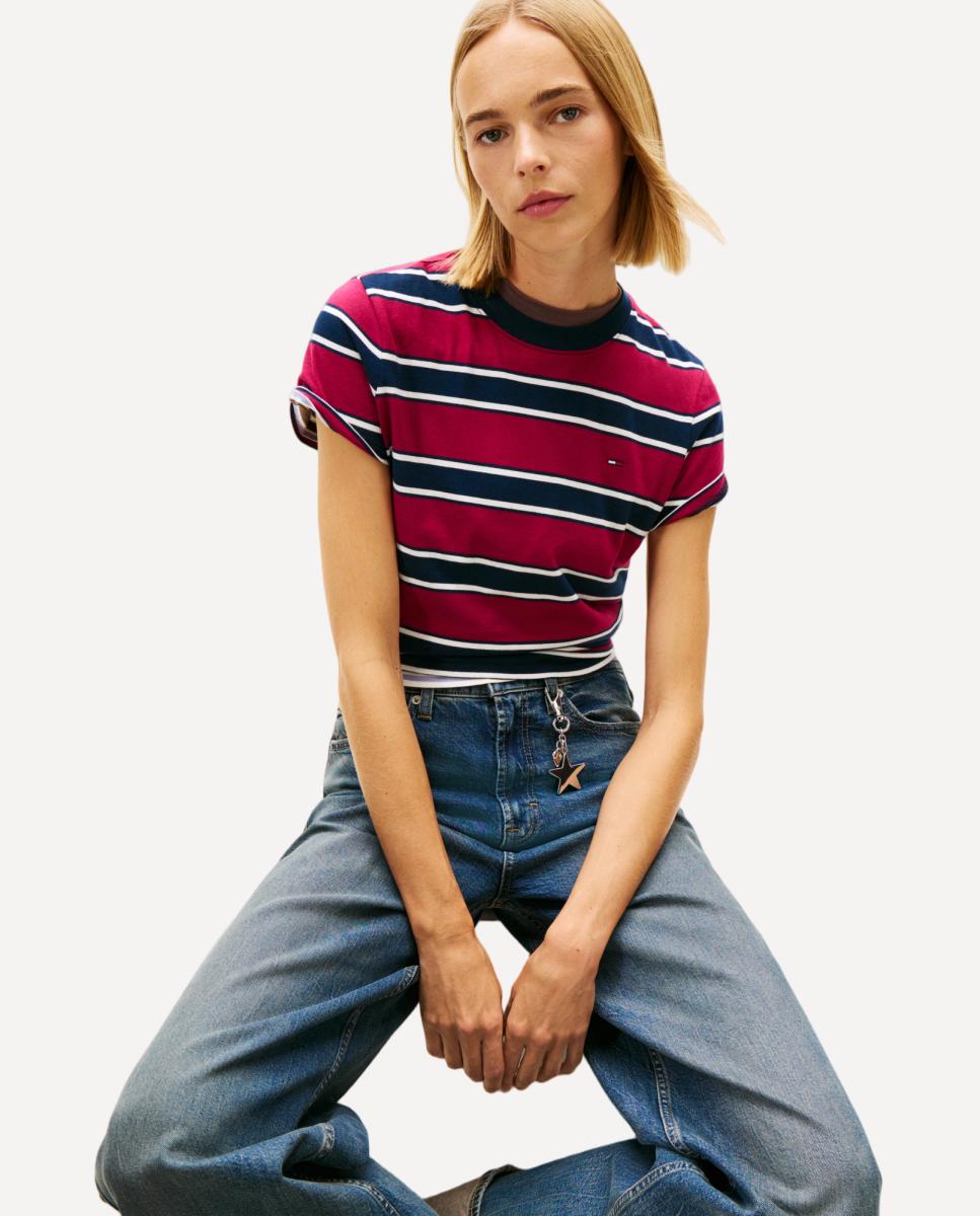 T-shirt Regular Fit às Riscas Bordeaux-3