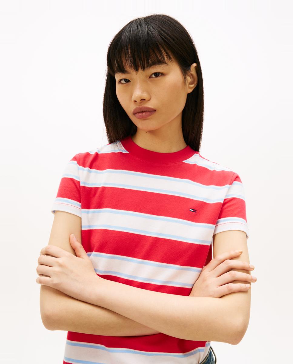 T-shirt Regular Fit às Riscas Vermelho-3