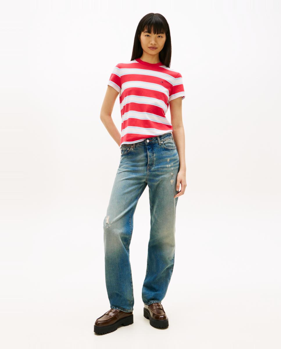 T-shirt Regular Fit às Riscas Vermelho-5