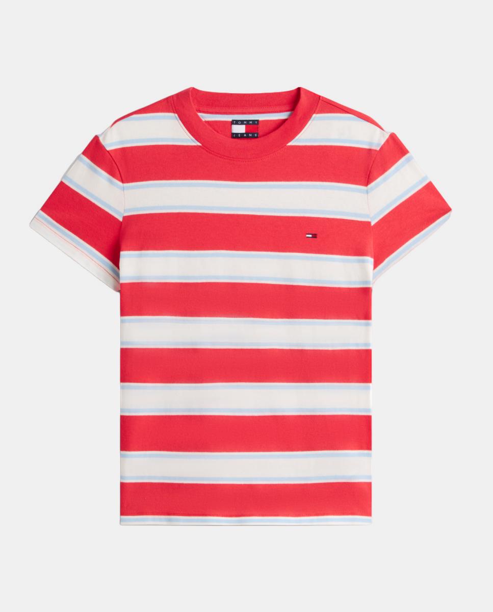 T-shirt Regular Fit às Riscas Vermelho-4