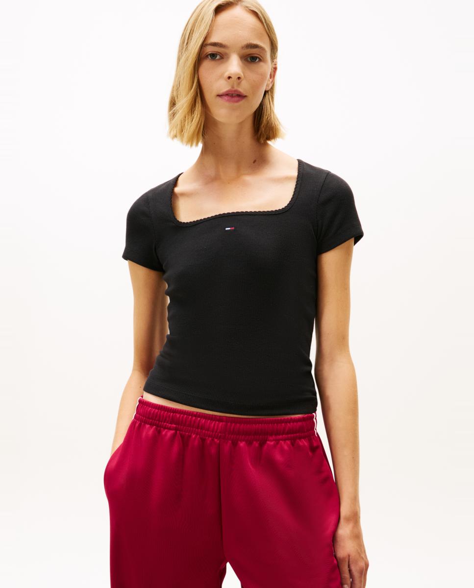 Imagem 0 de T-shirt Canelado Slim Fit com Decote Quadrado