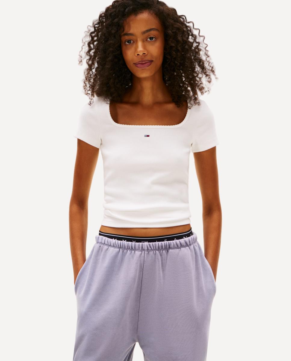 Imagem 0 de T-shirt Canelado Slim Fit com Decote Quadrado