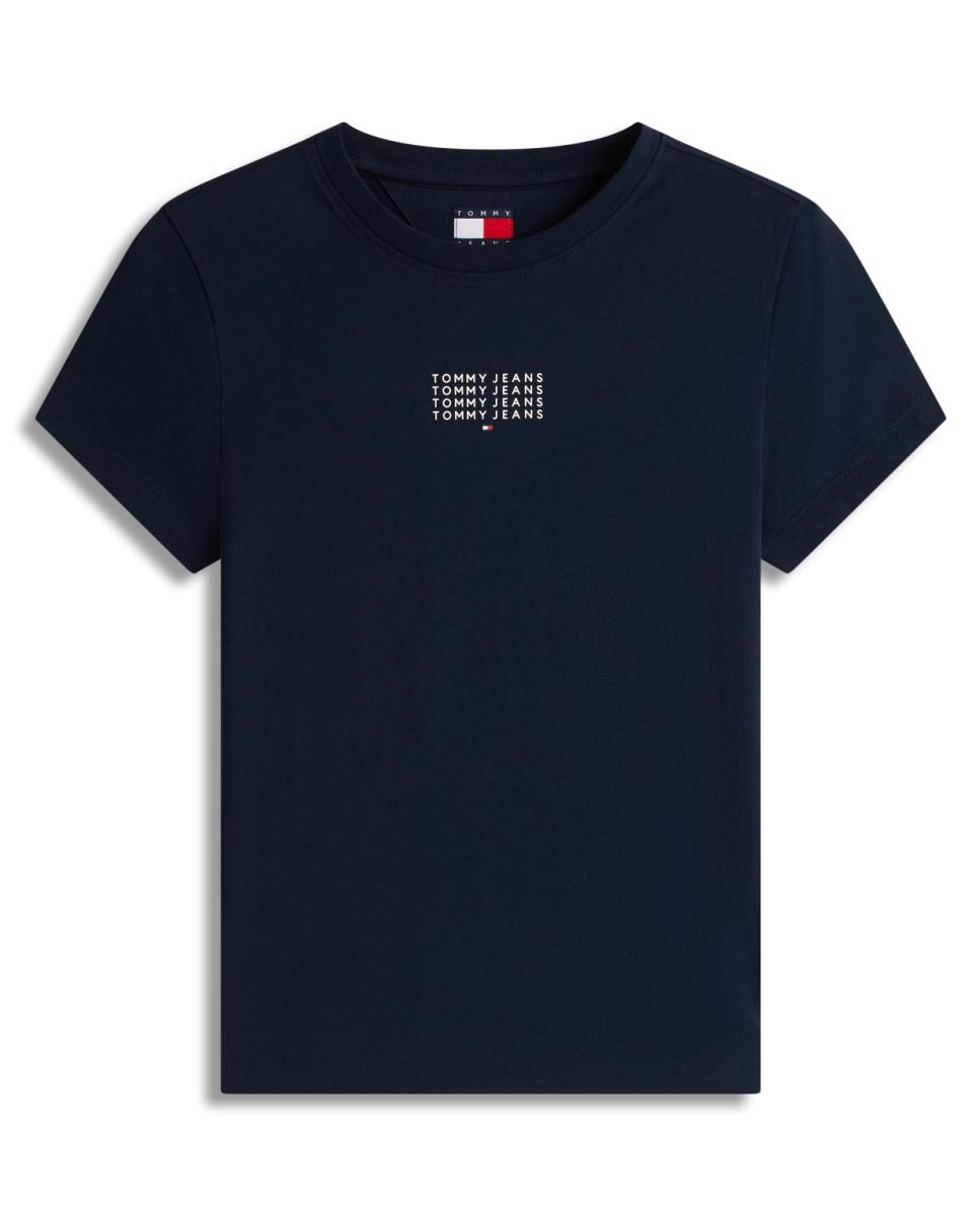 T-shirt Slim Fit com Logótipo Linear Múltiplo Azul-marinho-5