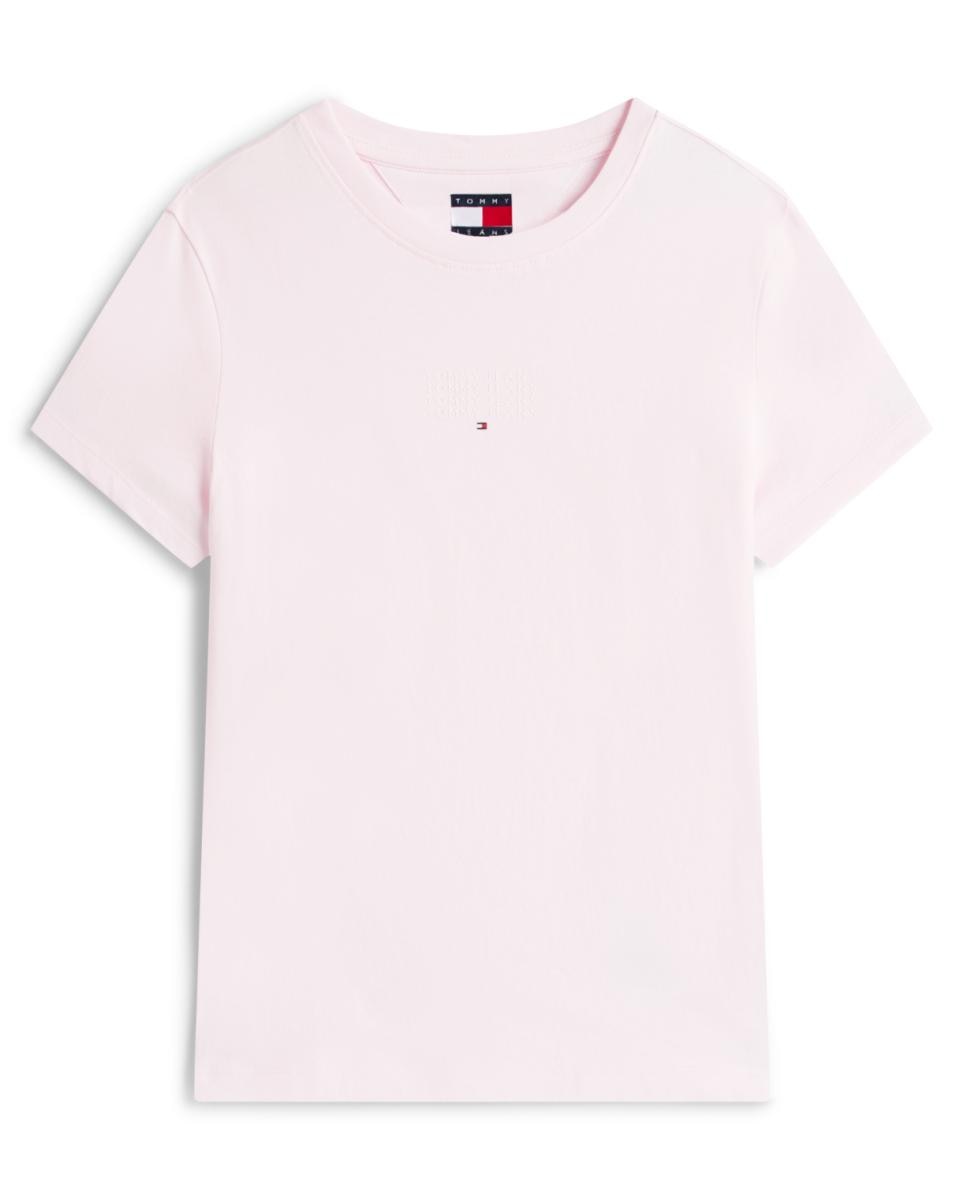 T-shirt Slim Fit com Logótipo Linear Múltiplo Rosa-claro-5