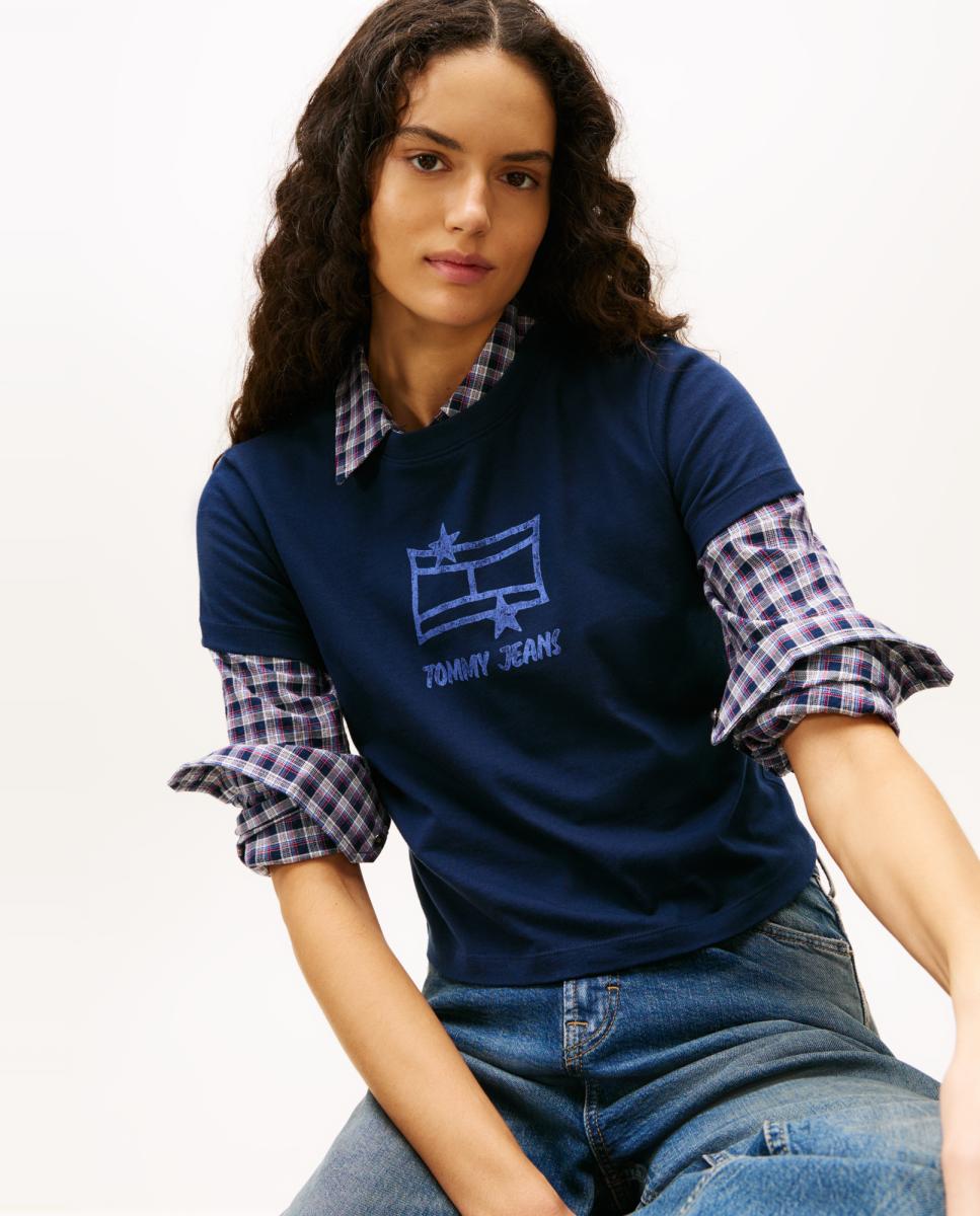 T-shirt Regular Fit com Manga Curta Azul-marinho-3