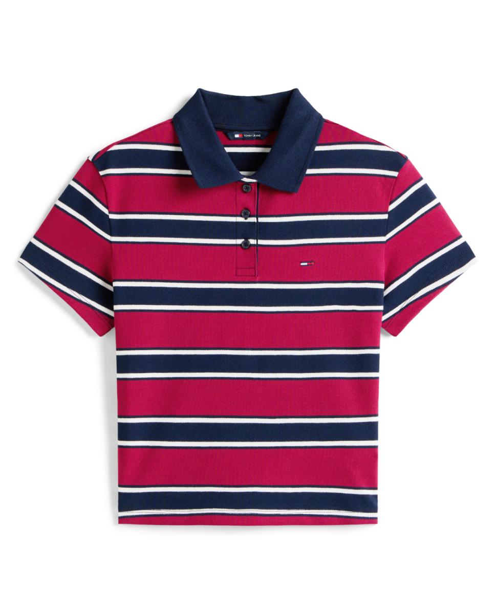 Polo Slim Fit às Riscas com Manga Curta Bordeaux-4