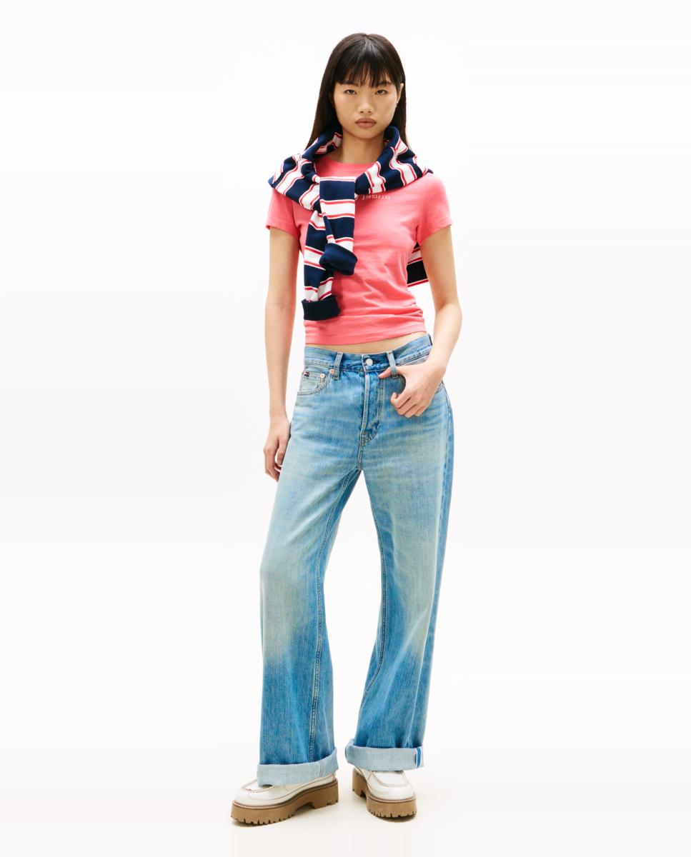 T-shirt de Manga Curta Slim Fit Rosa-5