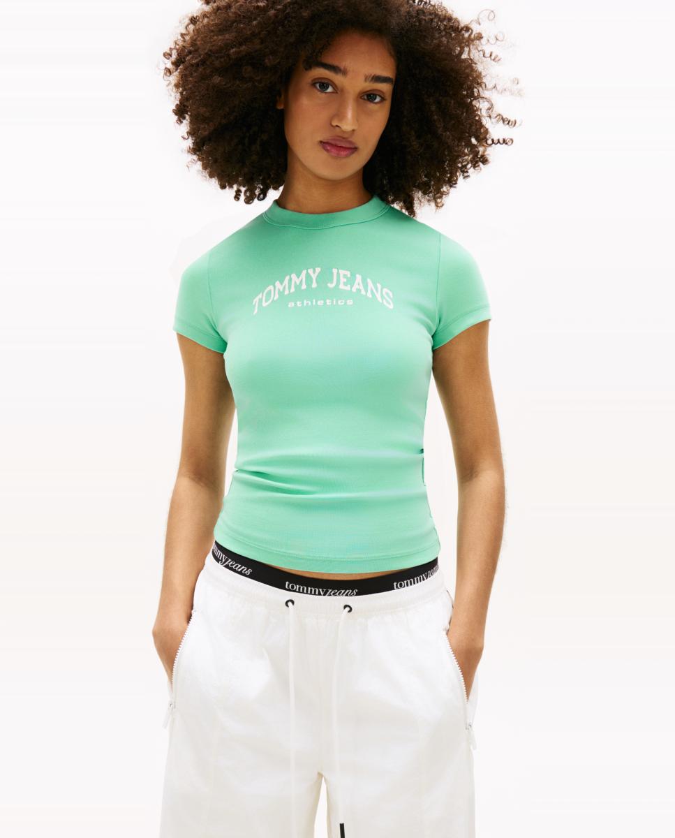 Tommy Jeans - Camiseta de mujer con estampado frontal y slim fit.