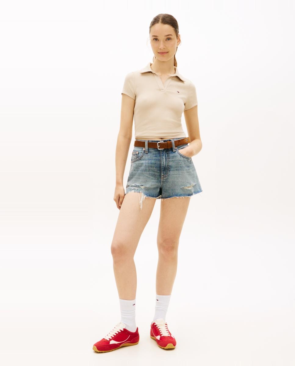 Polo Slim Fit Canelado Bege-5