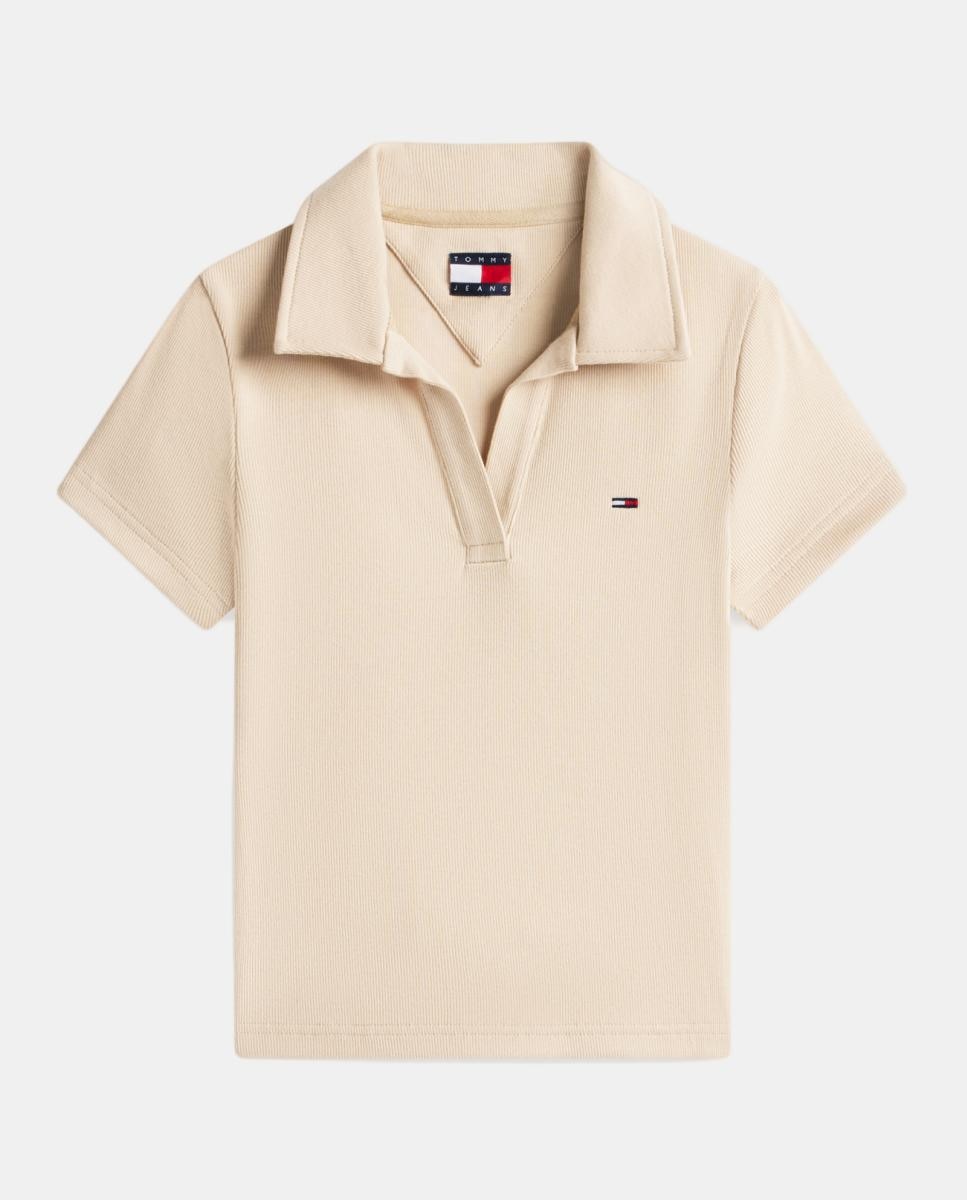 Polo Slim Fit Canelado Bege-4