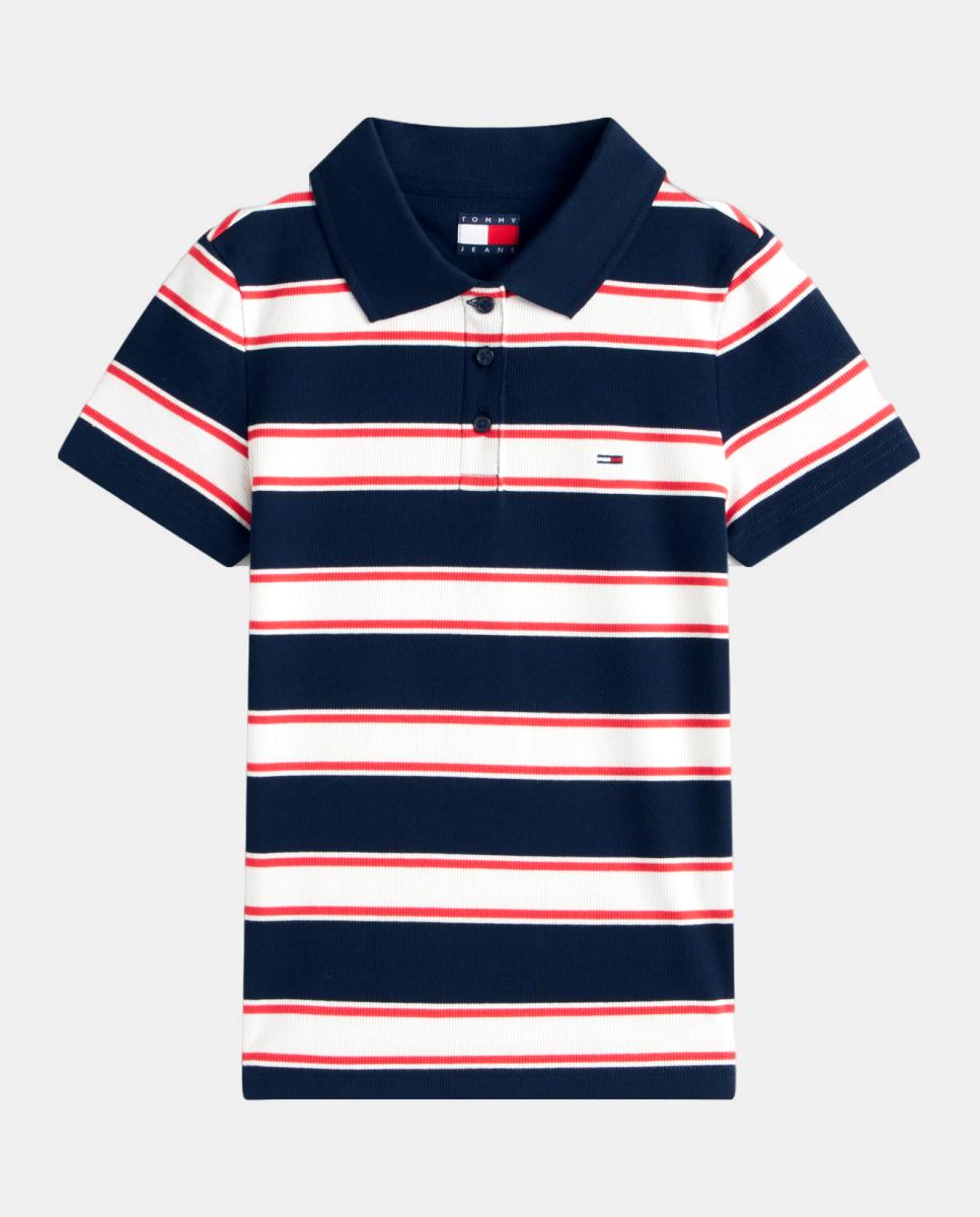 Polo Slim Fit Canelado às Riscas Azul-marinho-4