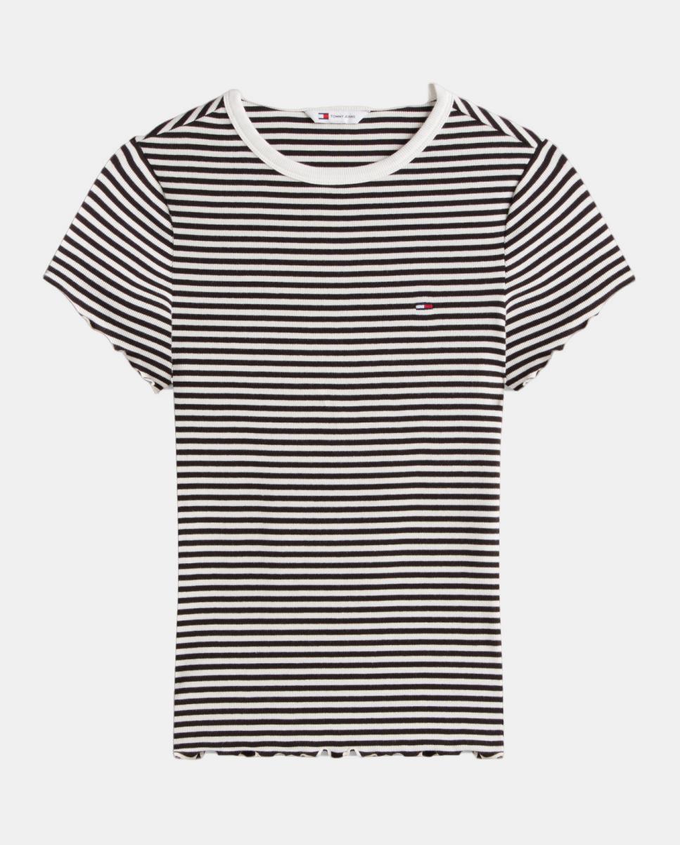 T-shirt Slim Fit Canelada às Riscas Preto-5