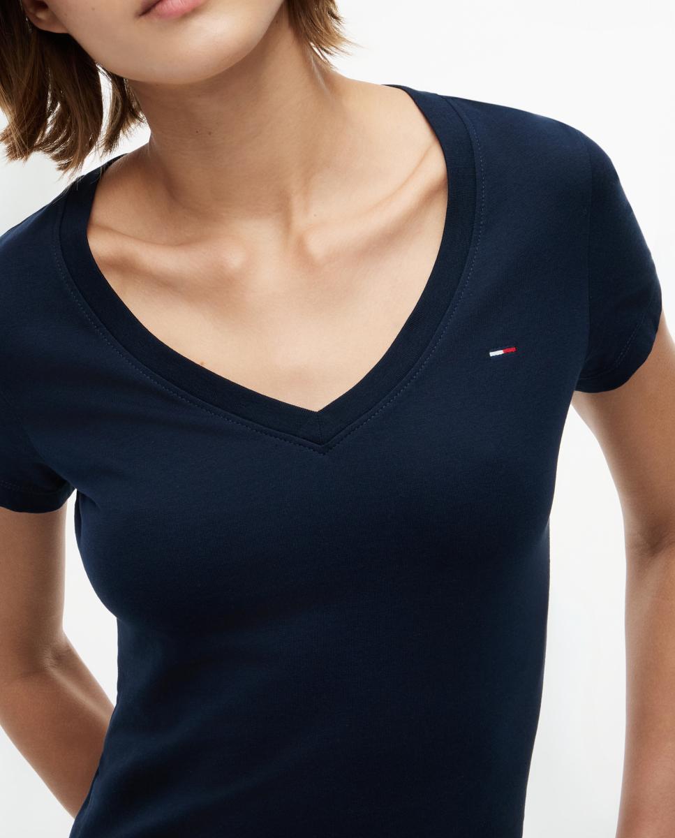 T-shirt de Decote em Bico e Fit Justo Azul-marinho-2