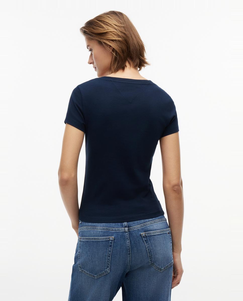 T-shirt de Decote em Bico e Fit Justo Azul-marinho-3
