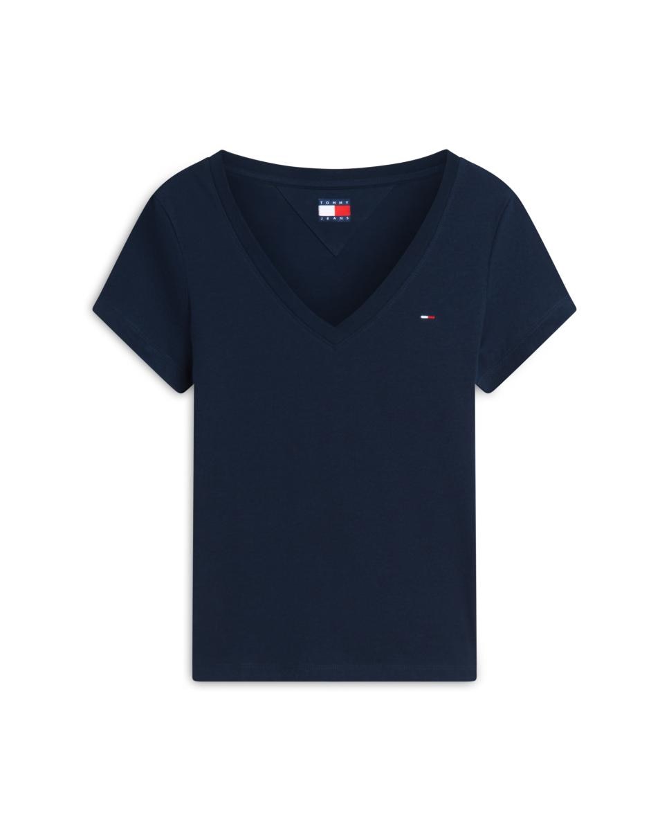 T-shirt de Decote em Bico e Fit Justo Azul-marinho-4