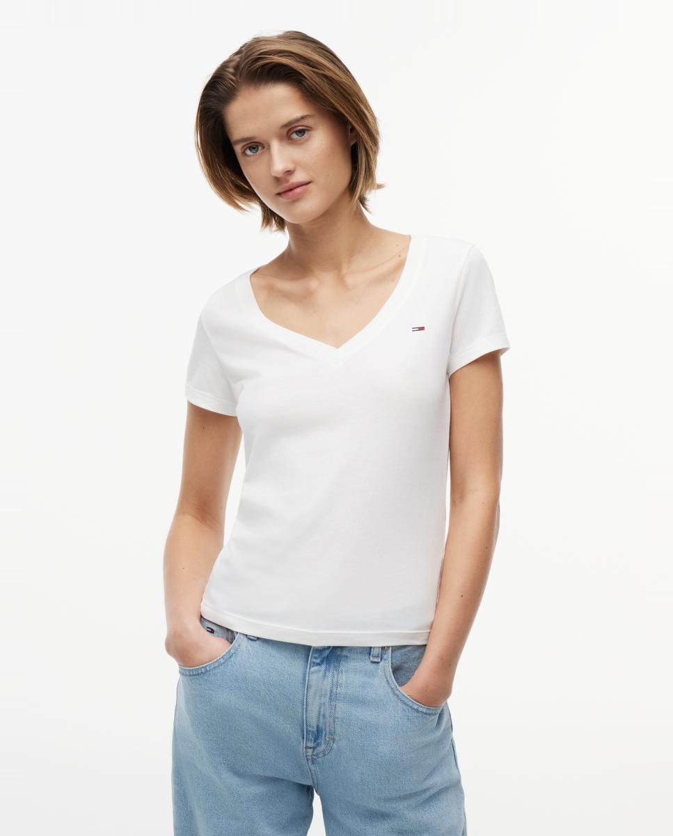 Imagem 0 de T-shirt de Decote em Bico e Fit Justo