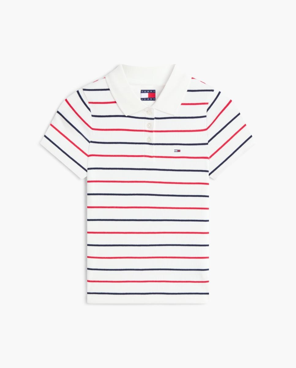 Polo Canelado com Desenho às Riscas Branco-5