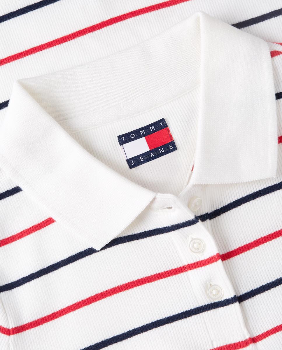 Polo Canelado com Desenho às Riscas Branco-6