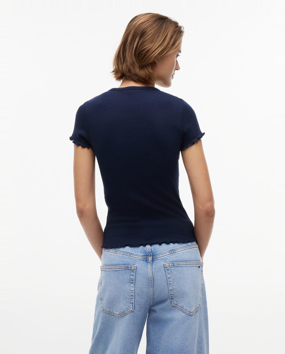 T-shirt Canelada de Fit Justo e Logótipo Azul-marinho-3