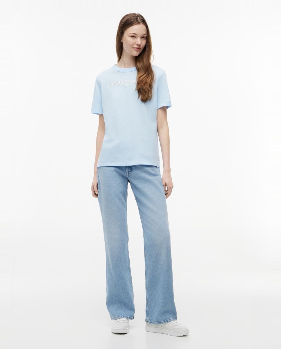 T-shirt Relaxed Fit com Manga Curta Azul-claro-5
