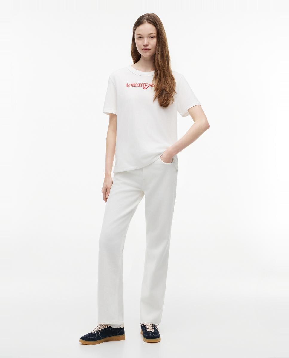T-shirt Relaxed Fit com Manga Curta Branco-5