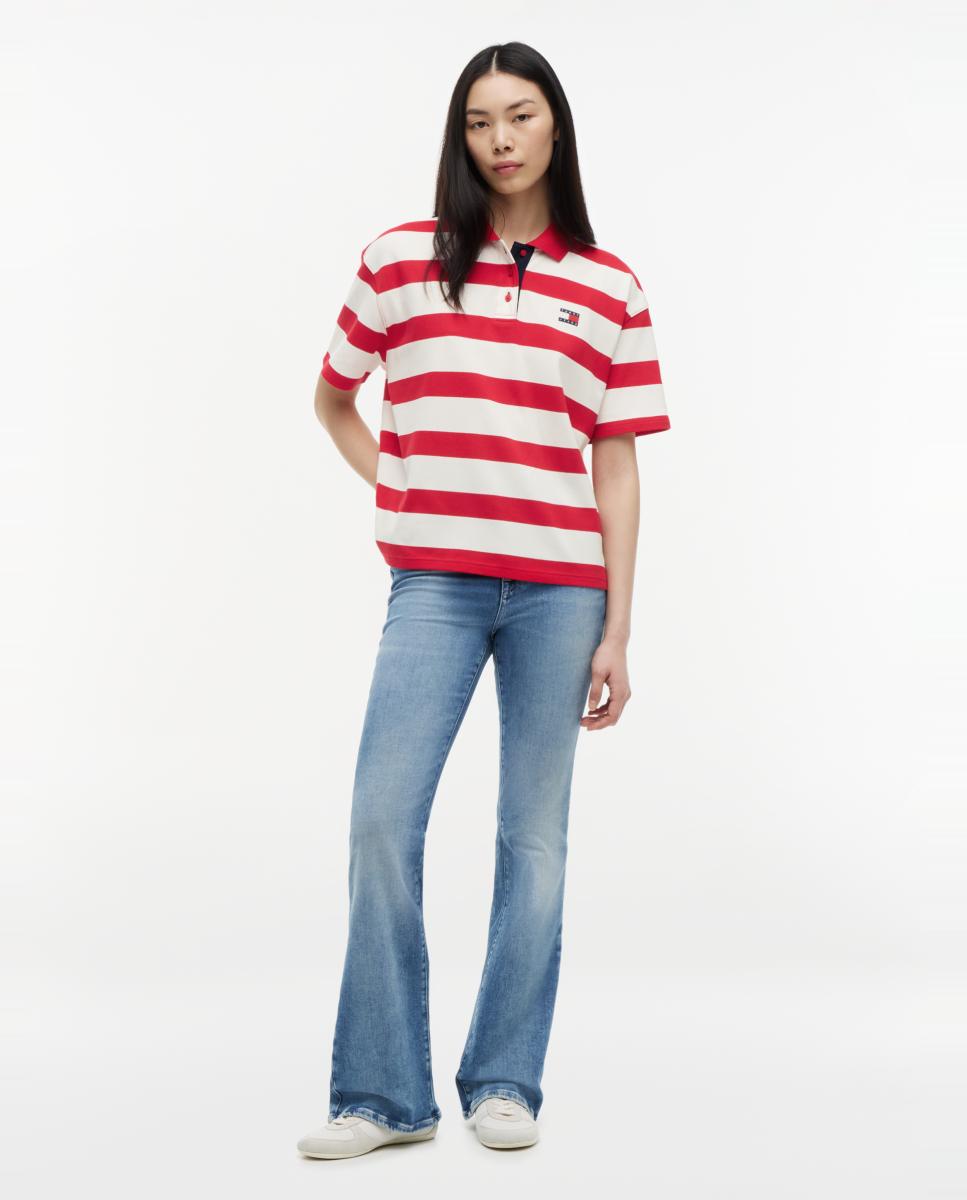 Polo Relaxed Fit com Desenho às Riscas Vermelho-2