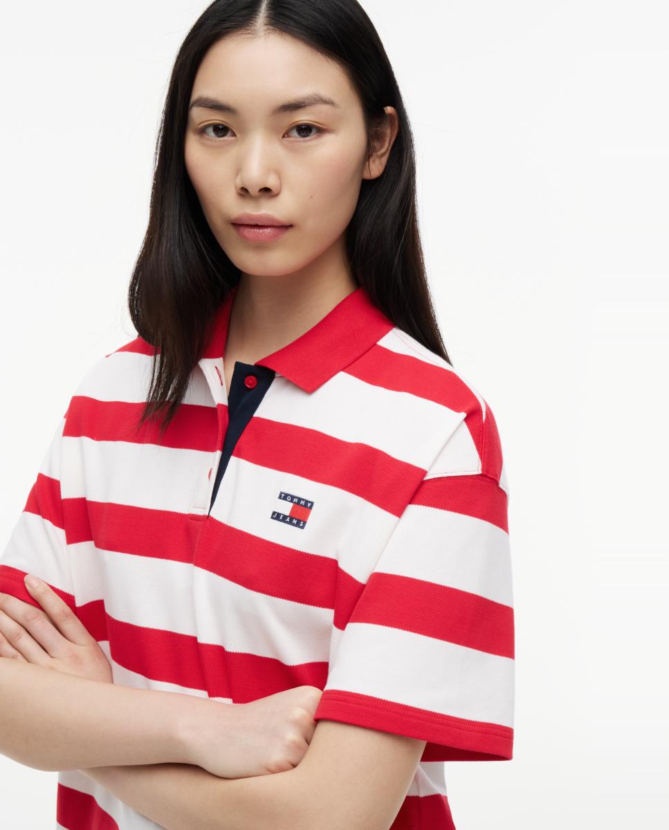 Polo Relaxed Fit com Desenho às Riscas Vermelho-3