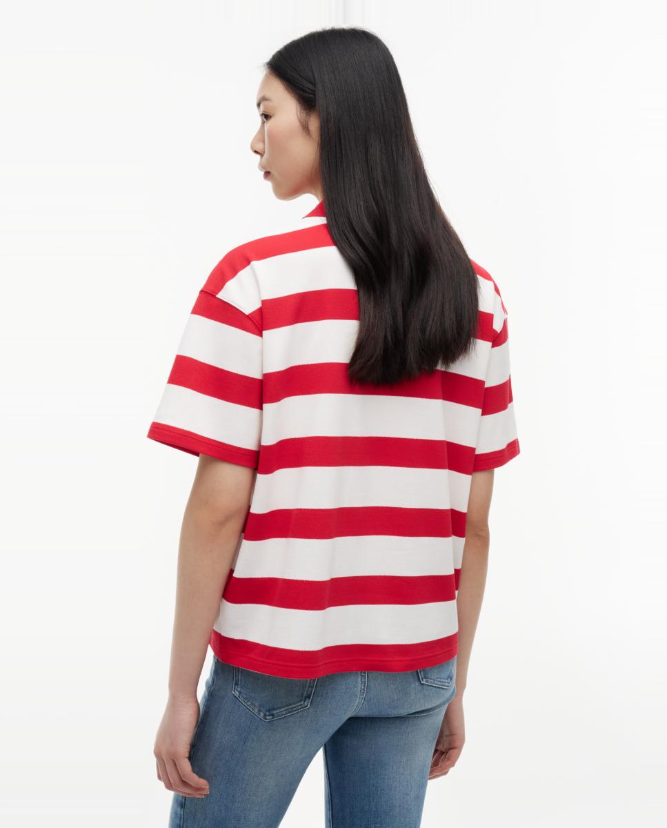 Polo Relaxed Fit com Desenho às Riscas Vermelho-4