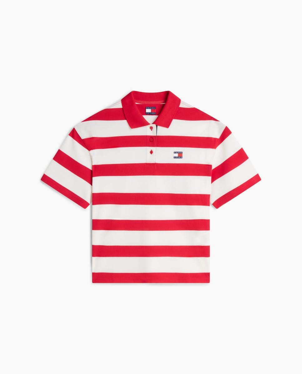 Polo Relaxed Fit com Desenho às Riscas Vermelho-5