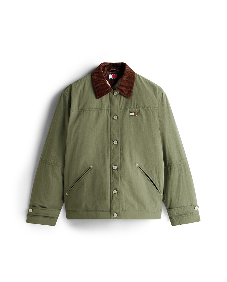 Casaco com Logótipo a Condizer e Gola em Contraste Caqui-5