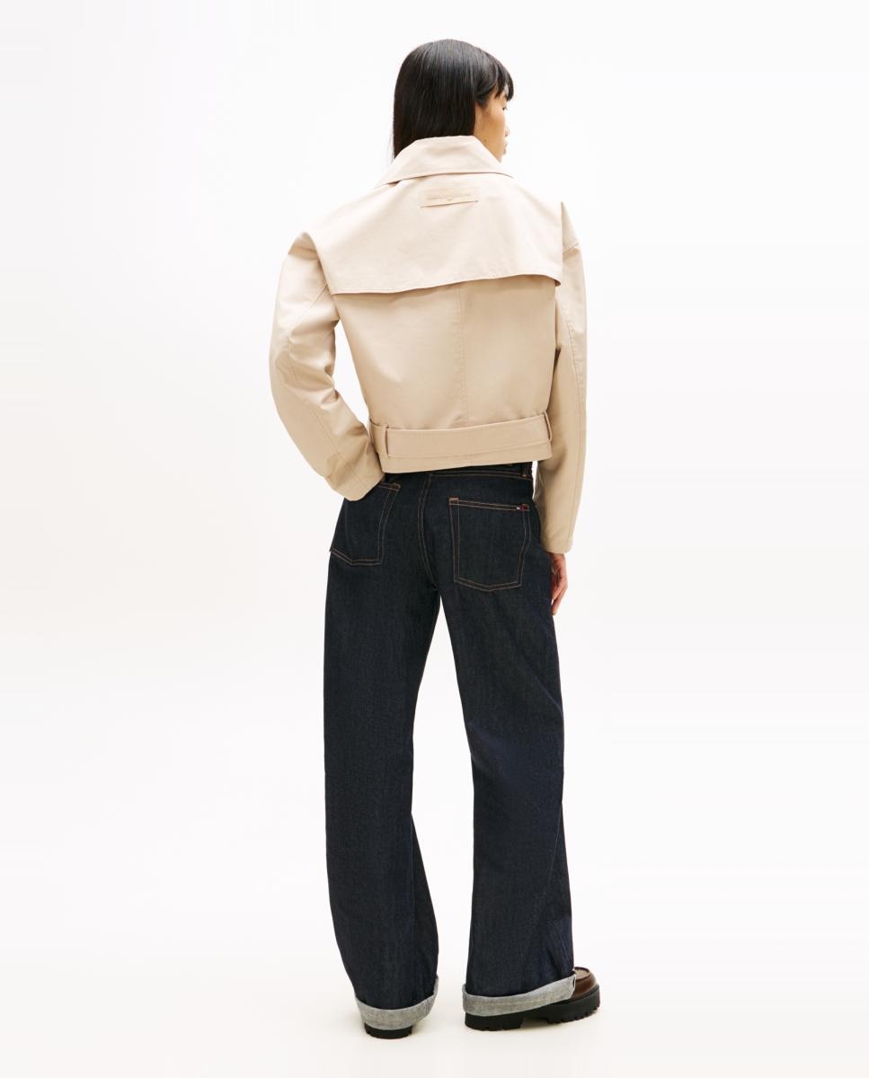 Gabardine Cropped de Corte Feminino Bege-2