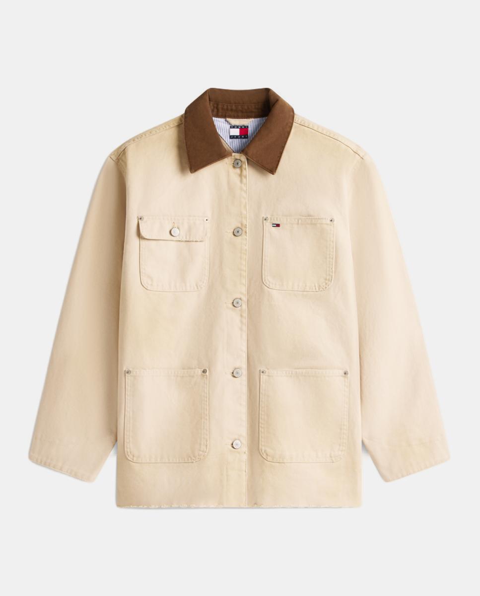 Casaco Oversized com Vários Bolsos Bege-4