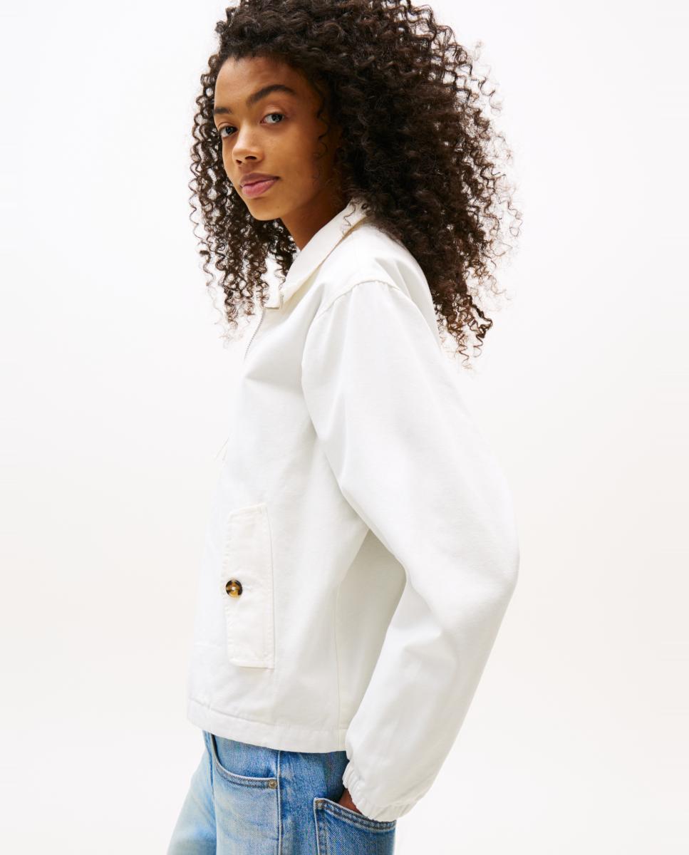 Chaqueta de mujer de algodón con cremallera y logo bordado. - Tommy Jeans - Blanco Blanco-4