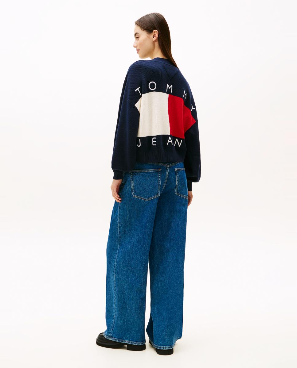 Cardigan com Bandeira nas Costas Azul-marinho-2