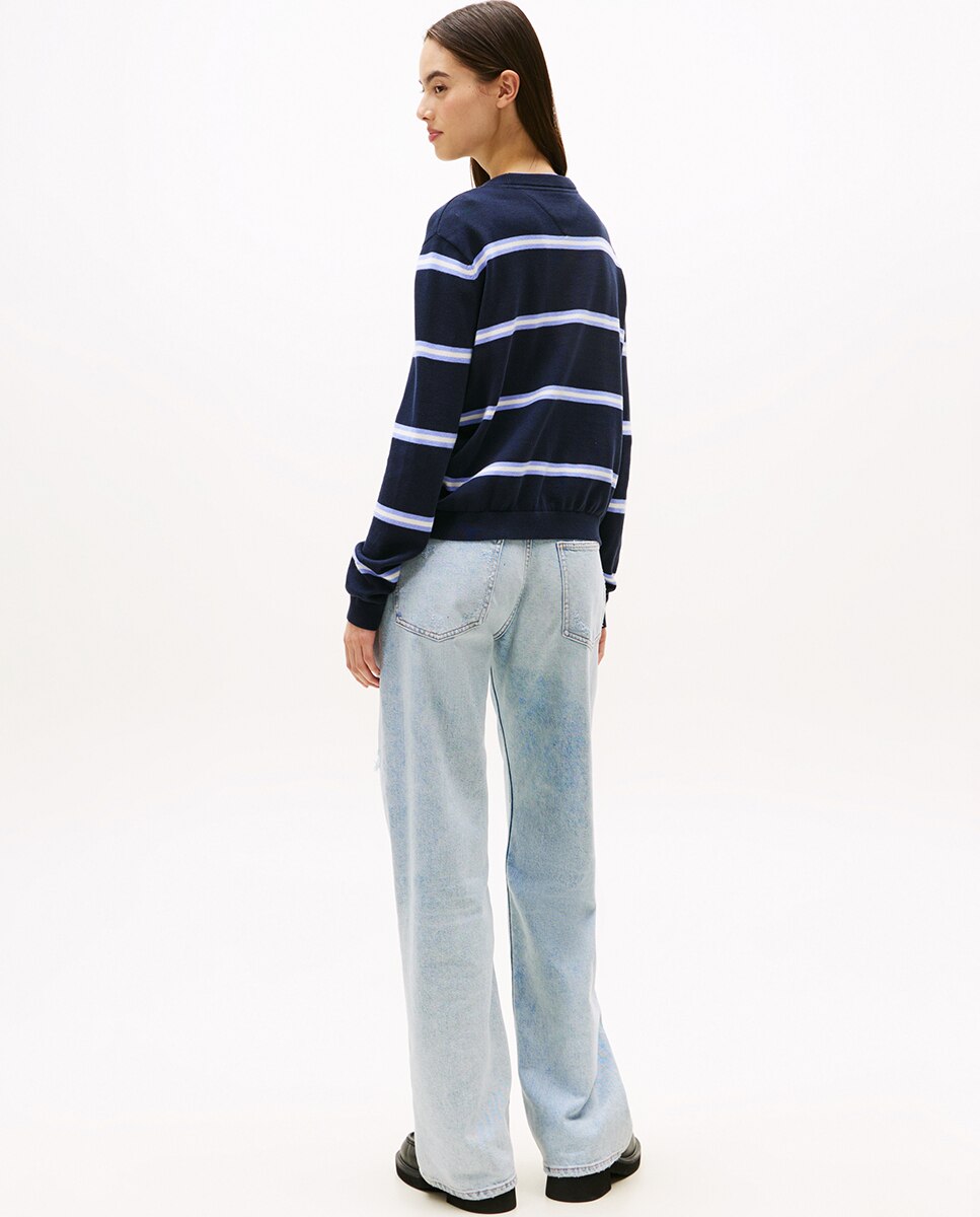 Camisola de malha básica de mulher com decote redondo Azul-marinho-2