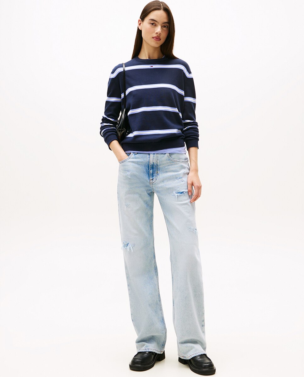 Camisola de malha básica de mulher com decote redondo Azul-marinho-3