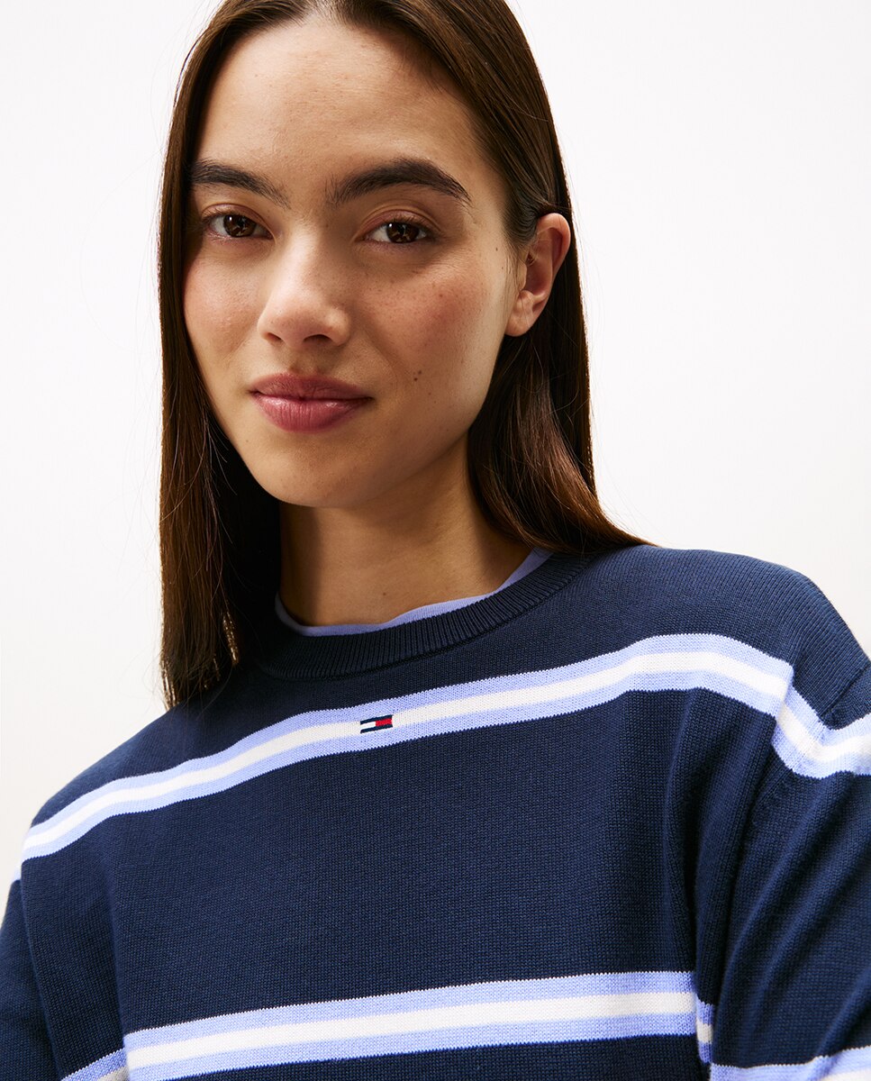 Camisola de malha básica de mulher com decote redondo Azul-marinho-4